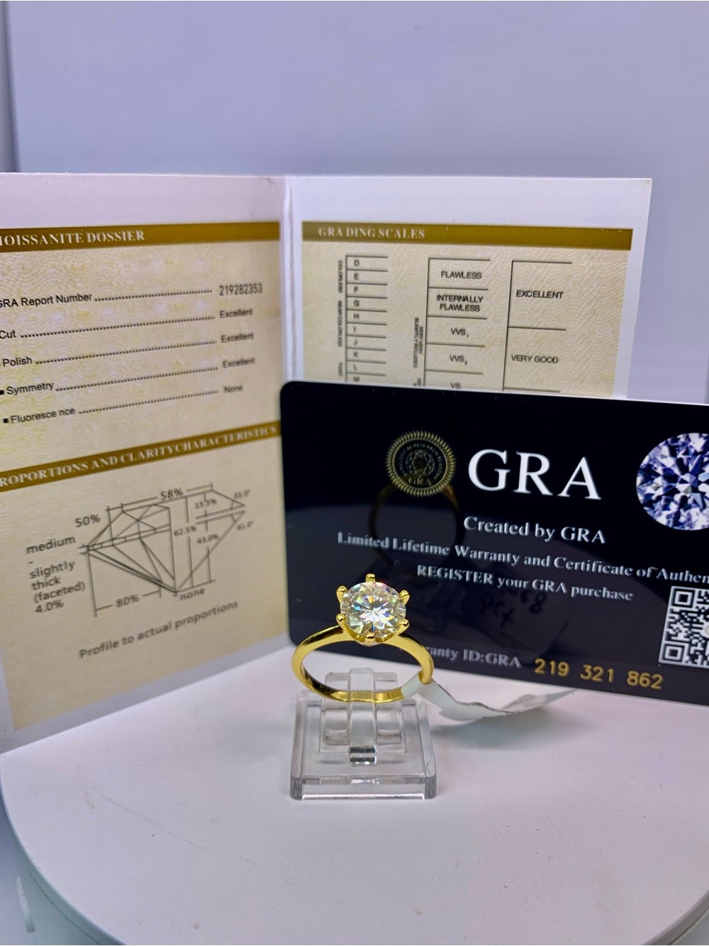 Gold Solitaire Moissanite Ring 925 Yellow Gold Finish 3 Ct Brilliant Round GRA - Picture 3 of 10